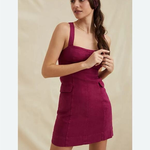 Anthropologie Dresses & Skirts - Anthropologie Square Neck Cargo Pocket Mini Dress 10